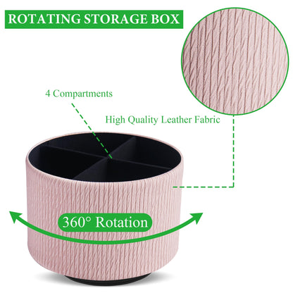 Lvkjafaz Round Leather Art Supply Organizer,Remote Control Holder,360 Degree Spinning,Multi-Functional Pencil Holder,4 Compartments Desktop Stationary Organizer(1-Wood Pink2)