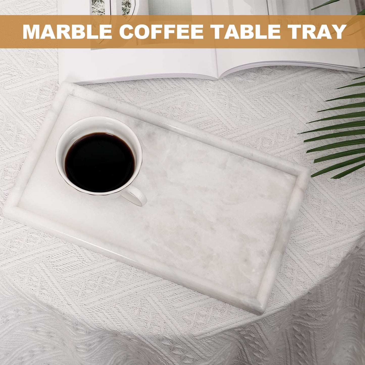 Koville African Natural Marble Tray, 12"x7" Coffee Table Vanity/Decorative Tray for Jewerly, Watch, Perfume Candle Tray for Bedroom/Bathroom/Kitchen Countertop