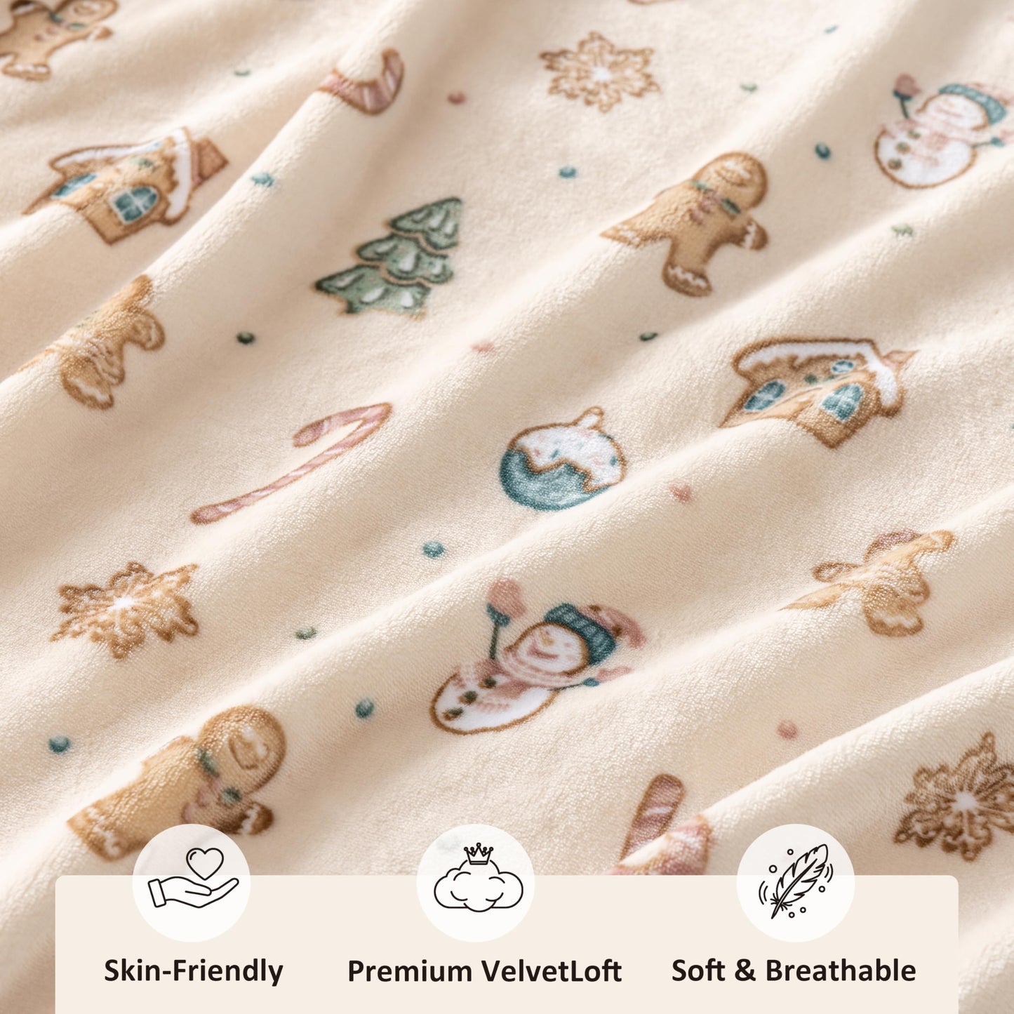 Sushing Christmas Printed Fleece Throw, Soft Plush Warm Festive, Cozy Couch Decor, 60"× 70", Confections