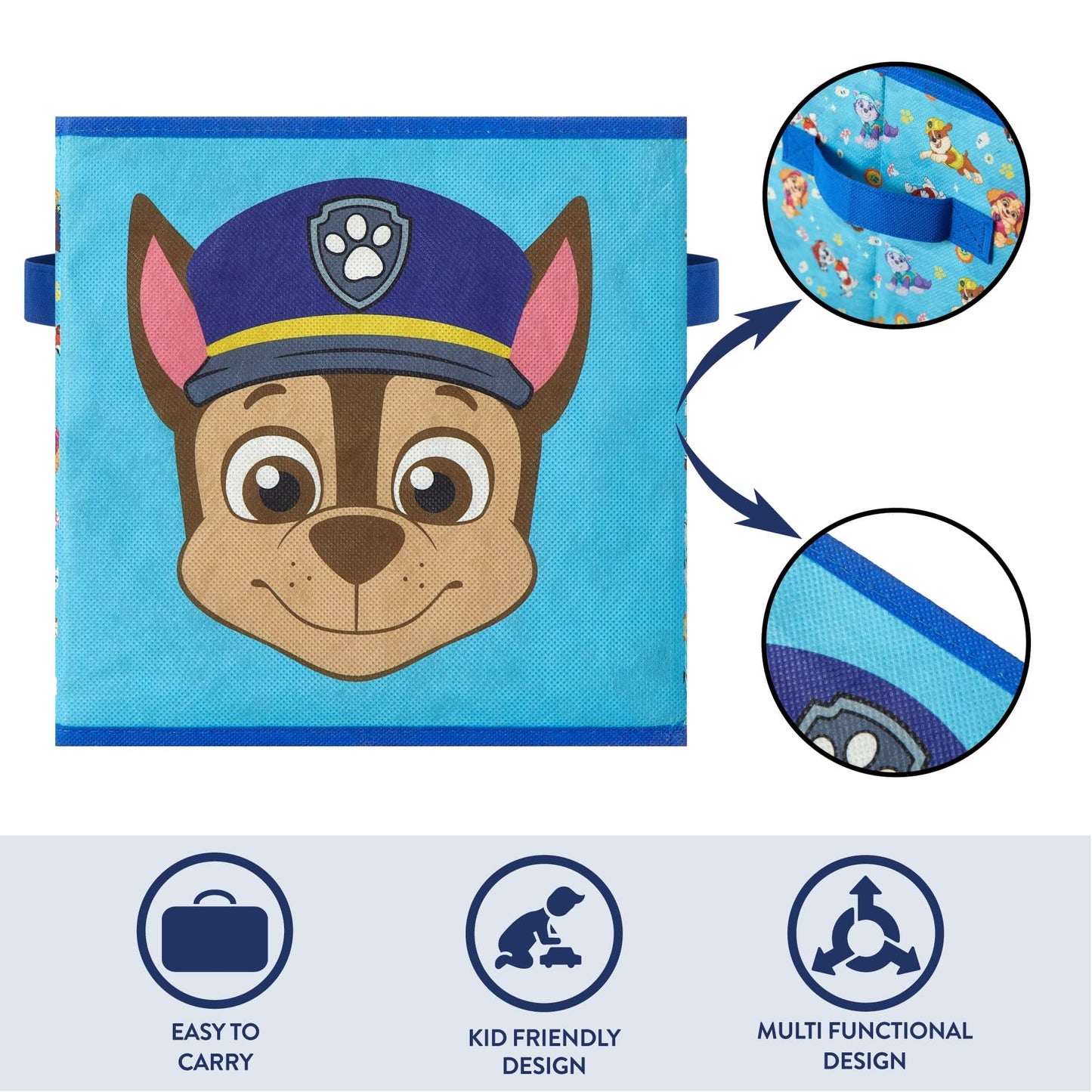 Nickelodeon Paw Patrol Kids Storage Cubes, 2 Pack Foldable Fabric Bins with Handles, Collapsible Organizer Boxes for Bedroom, Playroom & Nursery, Durable Kids Storage Solution