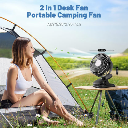 Portable Clip on Fan, 360° Rotate Battery Operated Stroller Fan, 3 Speed Quiet Mini Personal Desk Fan, USB Rechargeable Clooing Fan for Outdoor Camping Golf Cart Stroller Home Office Black