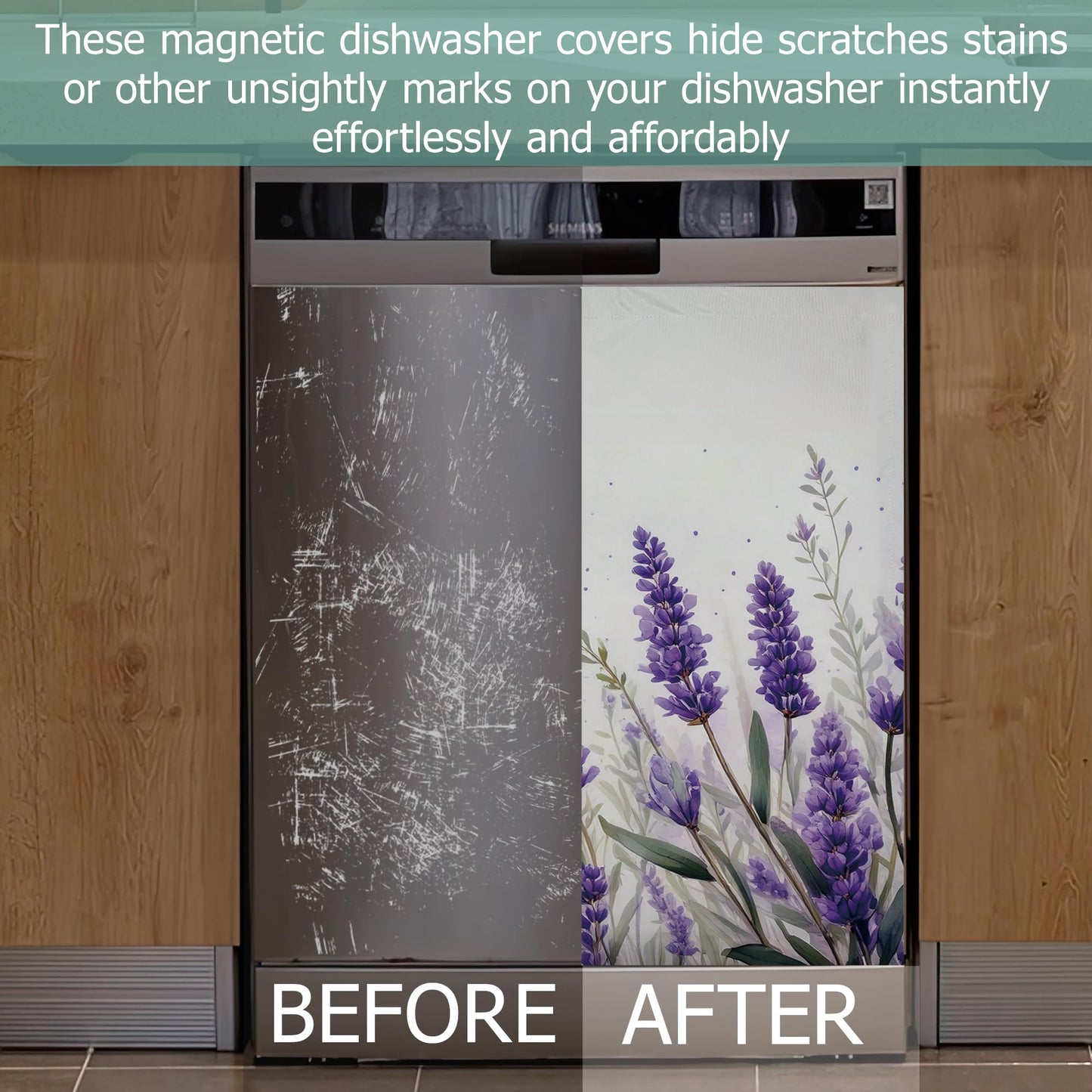 Purple Lavender Dishwasher Magnets Decorative Cover,Summer Floral Waterproof Magnetic Dishwasher Cover Panel,Refrigerator Magnet Cover for Kitchen Home Decor 23x26 Inch