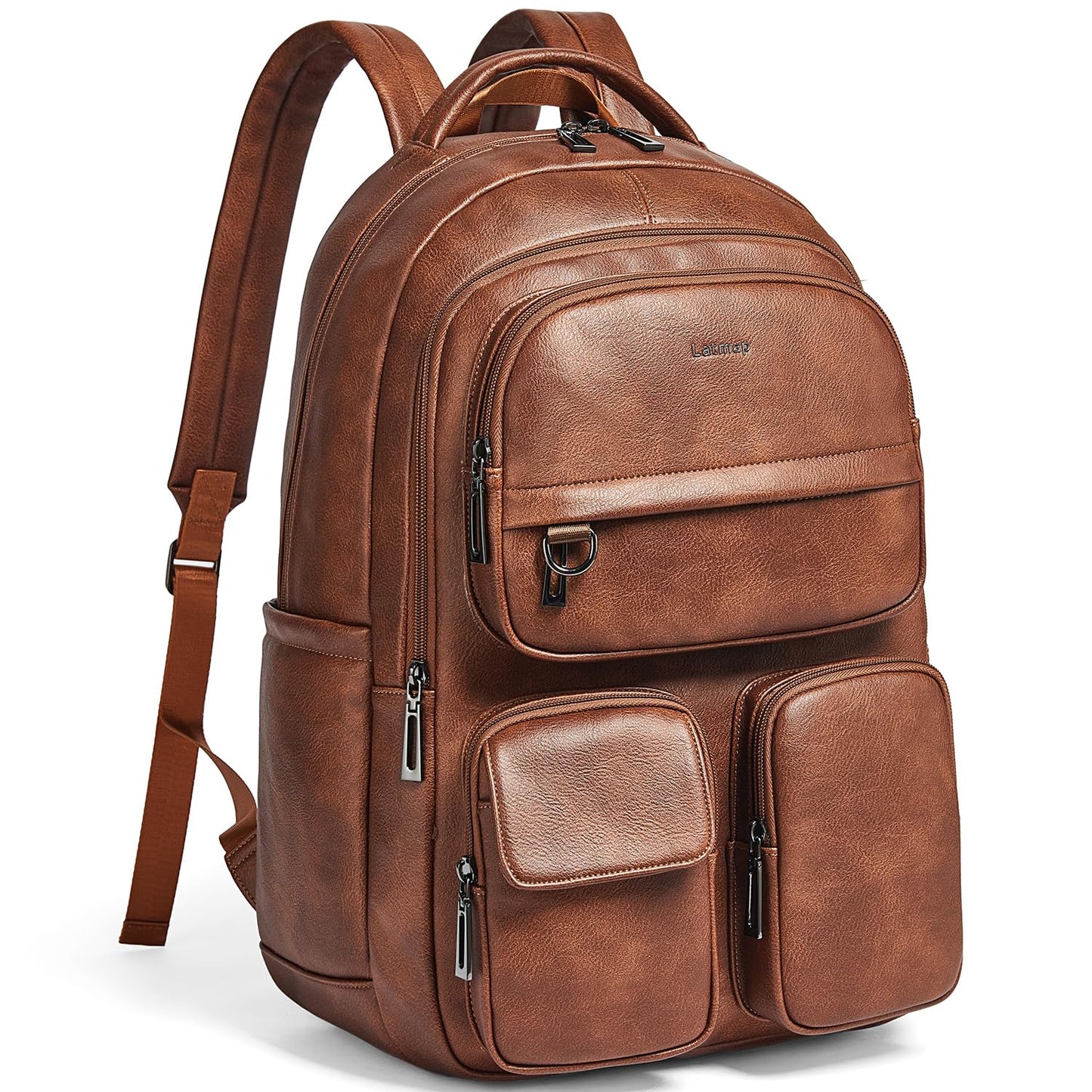 LATMAP Vegan Leather Backpack Purse for Women Men 17 Inch Laptop Backpack for Travel Multipurpose Design Ladies Work College Handbag Shoulder Bag - Brown