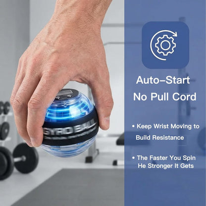 Torque ball,2026 Upgraded Wrist Ball Exerciser,Auto-Start Gyroscopic Forearm Exerciser,Hand Strengthening,Resistance, Blue lights,No Lanyard Included (Metal version)