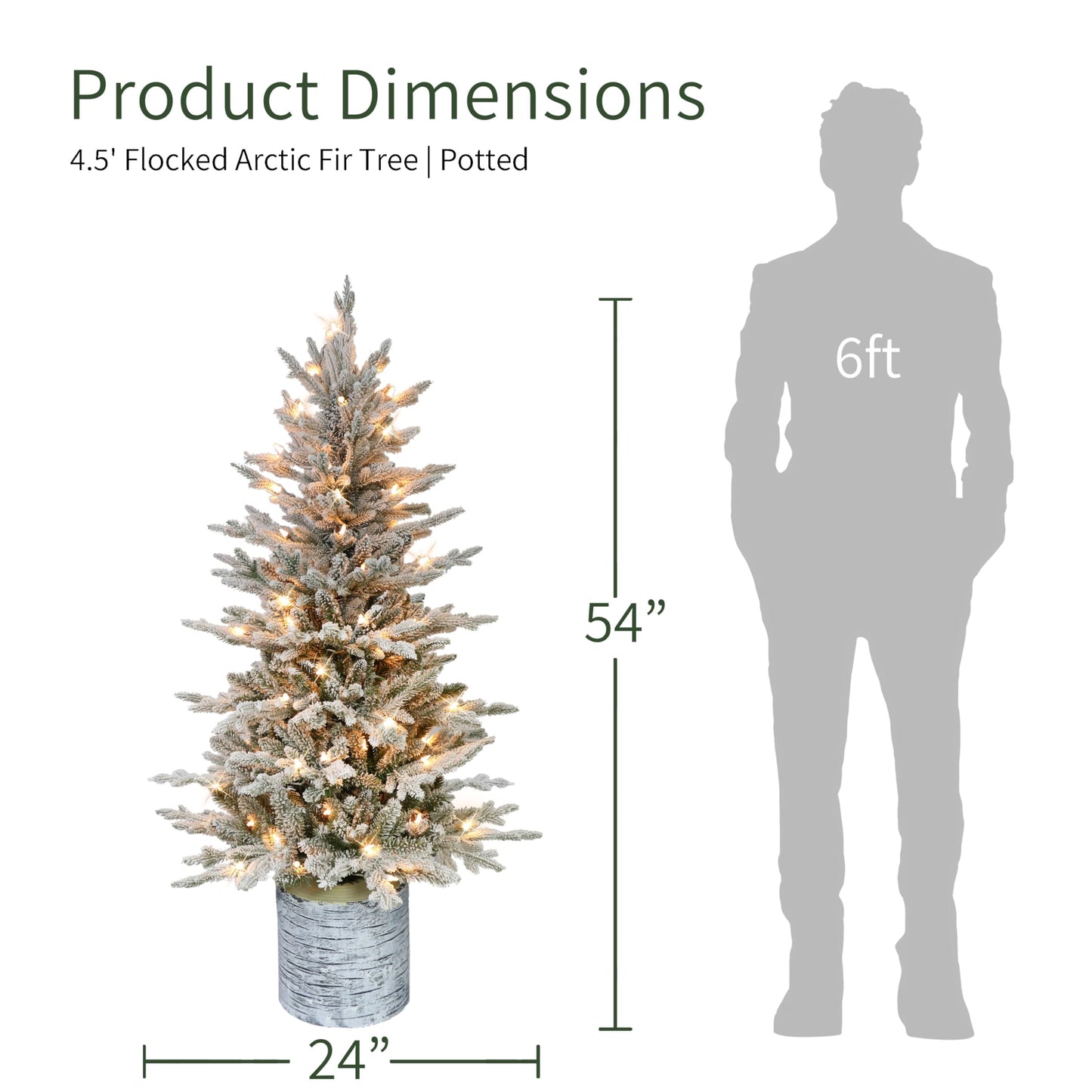 Puleo International 4.5ft Pre-Lit Potted Flocked Arctic Fir Christmas Tree with 70 Clear Lights, 419 Realistic Dense Snow Flocked Branch Tips, Easy Setup Artificial Trees with Sturdy Stand