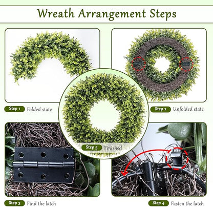 24 Inch Large Boxwoods Green Spring Artificial Wreath for Front Door, Year Round Spring Summer Winter Wreaths for Wall Window Porch Home Farmhouse Wedding Outdoor Outside Indoor Decorations