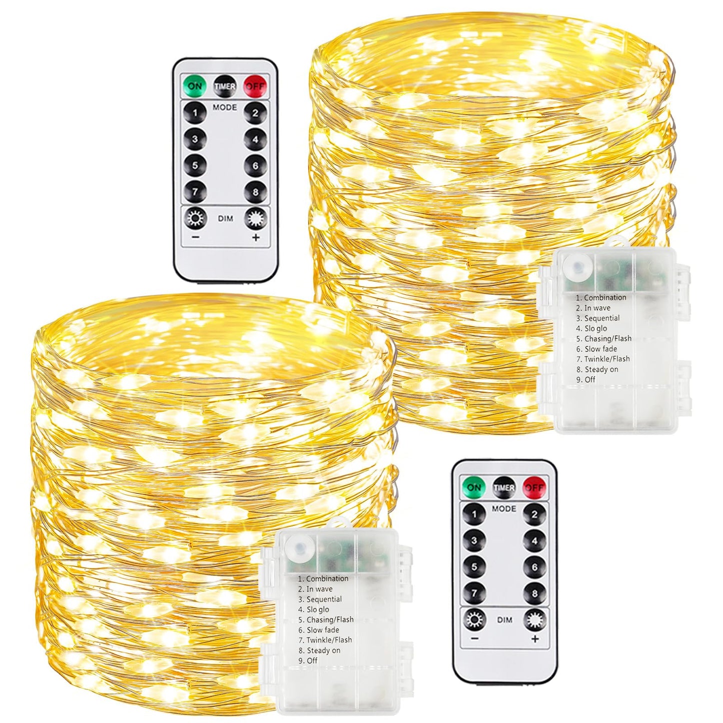 2 Pack 200 LED Fairy Lights Battery Operated with Remote, 8 Modes String Lights Indoor Outdoor, Cuttable Battery Light for Home Bedroom Wedding DIY Centerpiece Christmas Decorations (Warm White)