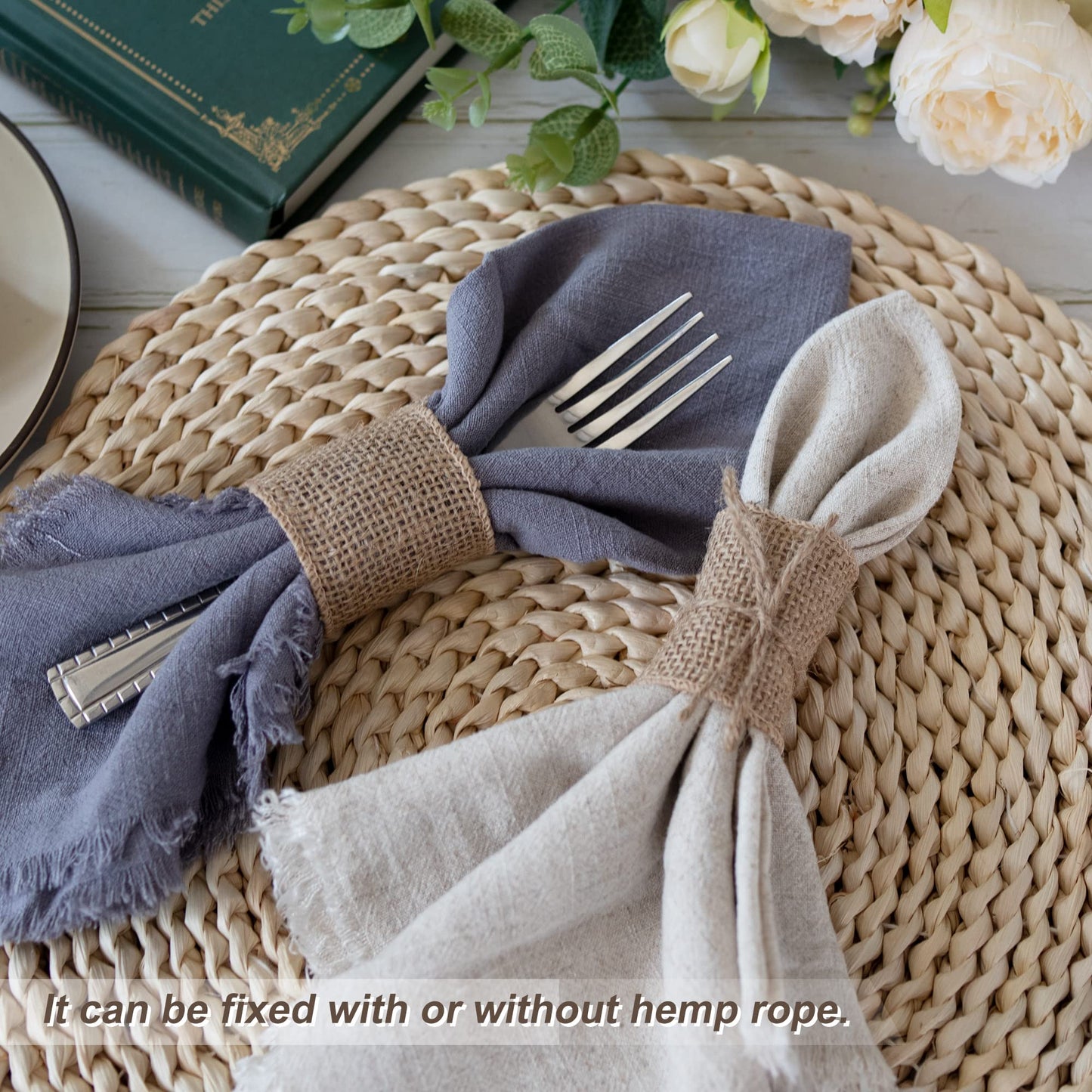 COMFORING 100pcs Burlap Napkin Rings with Wired Edge Disposable Napkin Rings Napkin Bands for Country Wedding Decorations Party Dinner Table Decorations