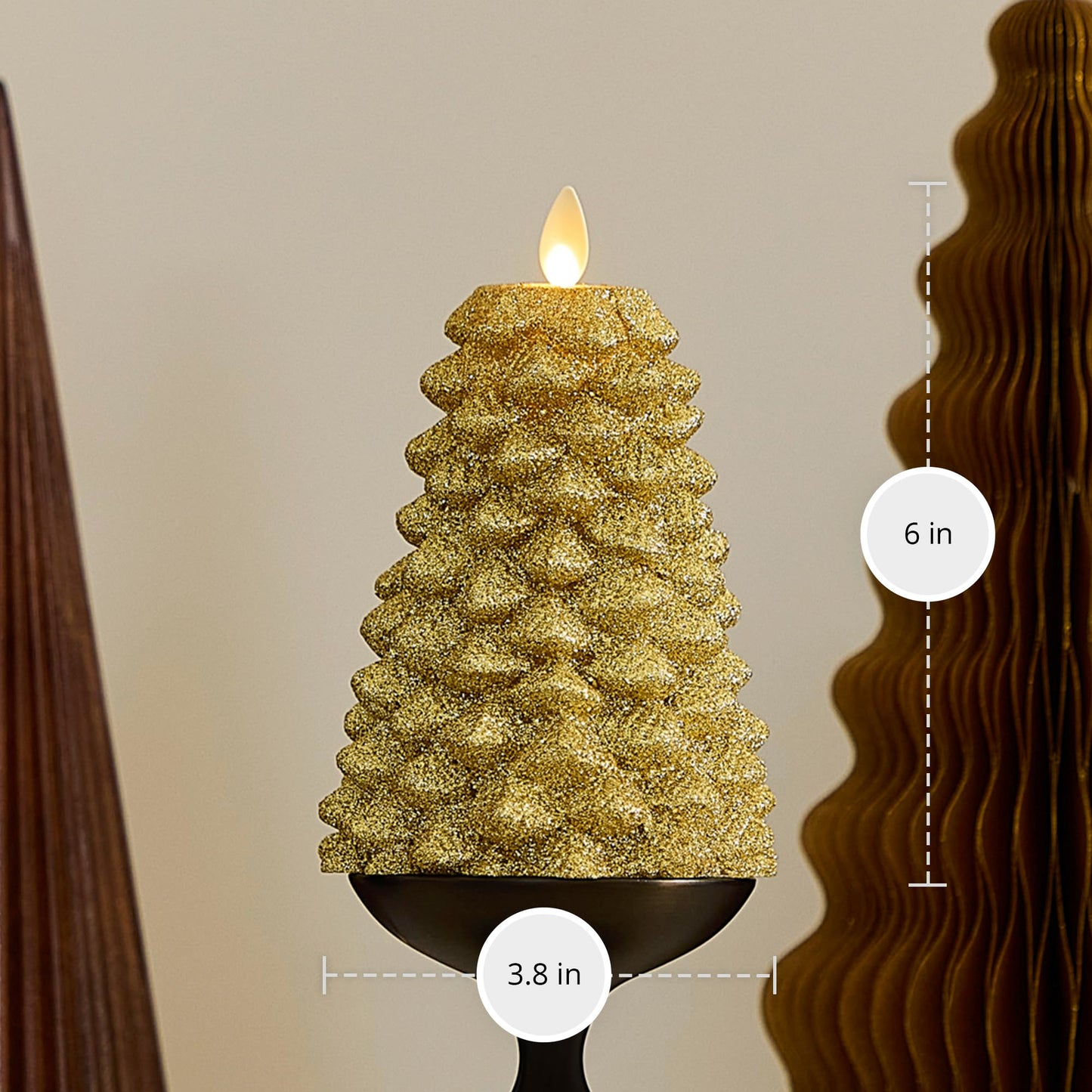 Luminara Rich Gold Glitter Flameless LED Candle North Tree Moving Flame Pillar (3.8" x 6")
