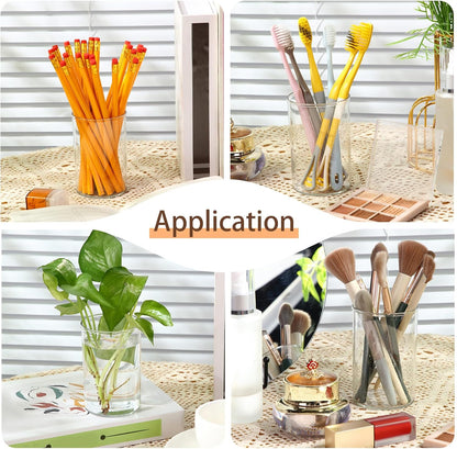 Crtiin 10 Pack Clear Acrylic Pen Holder Makeup Brush Round Pencil Holder for Desk Pen Cups Desk Organizers and Storage Desktop Stationery Organizer for Office School Home Supplies