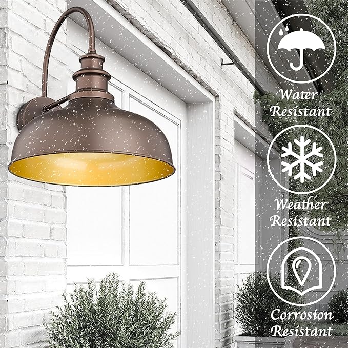 Bestshared 16 Inch Vintage Industrial Gooseneck Barn Light Farmhouse Outdoor Wall Sconce - Farmhouse Exterior Wall Mount Lighting Fixture for Garage, Patio, Porch,Front Door(Orb+Gold, 16"-2pack)