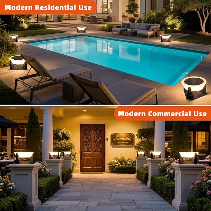 Solar Post Light, 14.9'' Solar Powered Outdoor Pillar Lights Fixture Waterproof, Modern Fence Column Cap Lamp Dusk to Dawn 3000K LED Lantern Landscape Lighting for Deck Patio Garden Yard Driveway