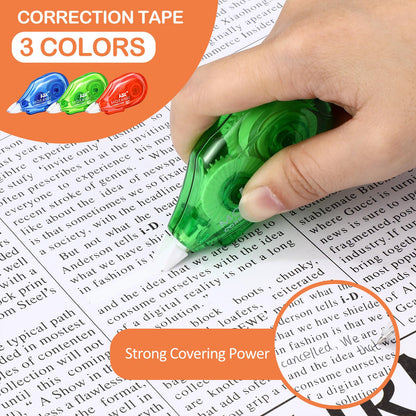 Fullhawl 60 Pack White Correction Tape Bulk 19.7 ft Red Green and Blue Correction Strips Easy to Use Applicator for Office Supplies