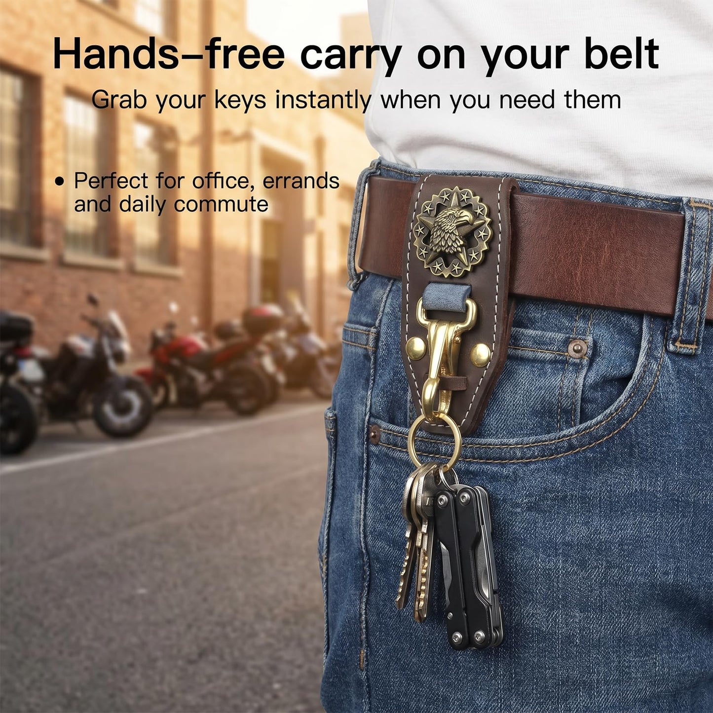 RIVEENY Keychain for Men, Belt Keychain Leather Belt Loop Key Holder Belt Key Chain Clips with D-Ring Buckle for Men (Style-B)
