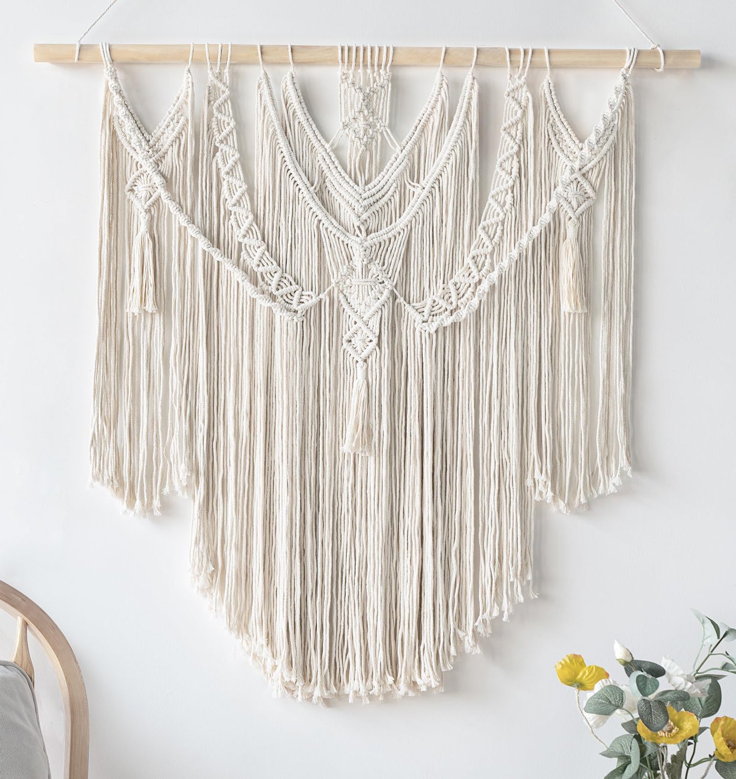Mkono Macrame Wall Hanging Boho Home Decor Chic Woven Decoration for Bedroom Living Room Apartment Dorm Gallery Perfect Handmade Christmas Gift Ideas, 1 Pack, Large Size, 36"x35"