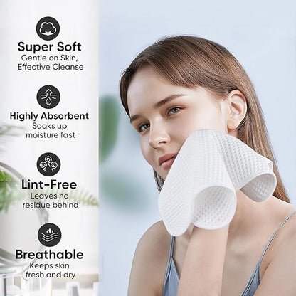 Microfiber Waffle Face Towels, 4 Pieces, Fast Drying, Lint Free 430 GSM