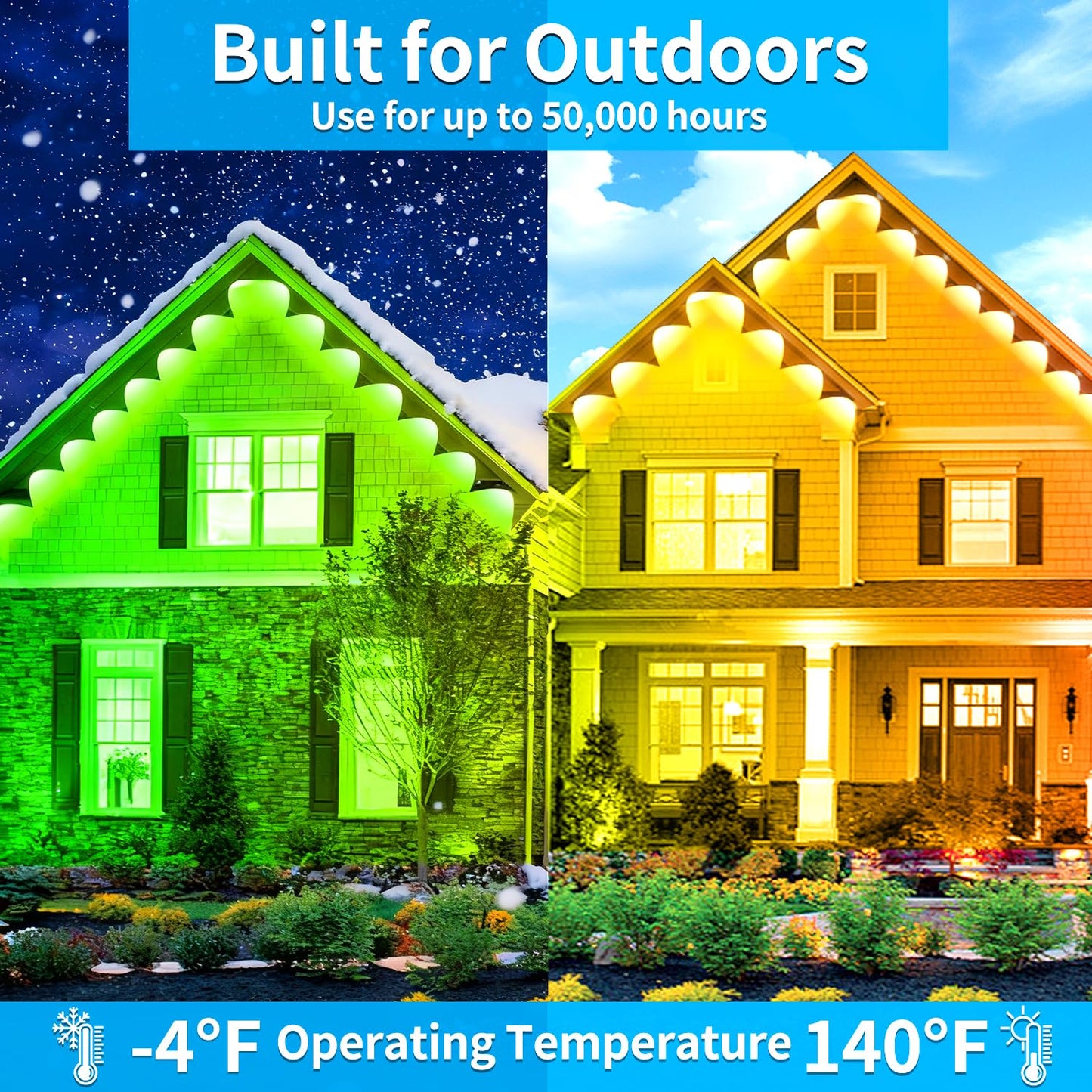 Rroetxi 300FT Permanent Outdoor Lights, IP67 Waterproof LED Lights, App/Remote Control Outside Light, Permanent Christmas Lights for House Christmas Party Festival Decoration (2 Rolls, 150 FT)