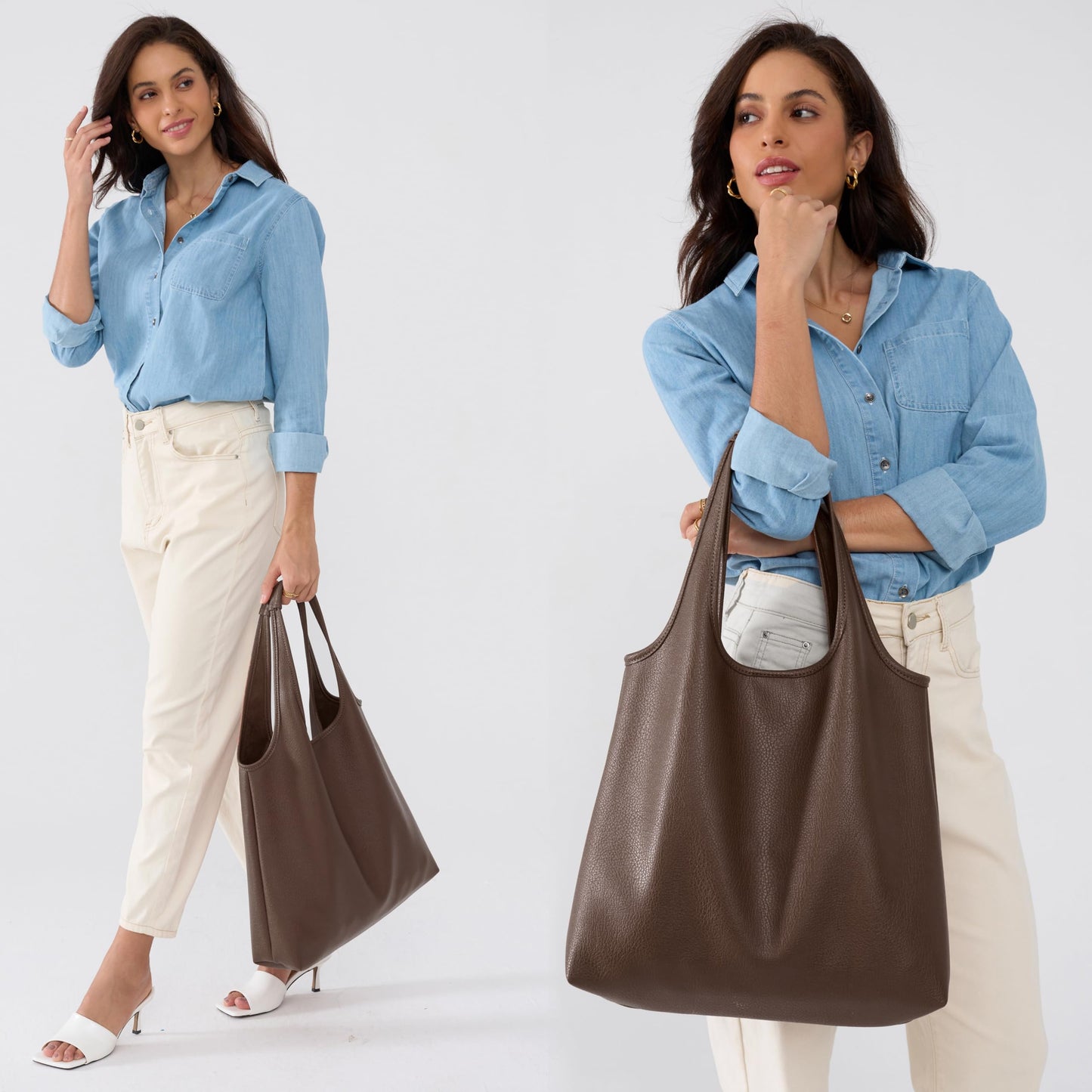 Women's Hobo Bag Soft Vegan Leather Tote Oversized Slouchy Handbag for Shopping,Weekender,Work (Coffee)