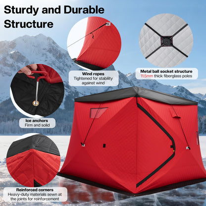 Albott Insulated Pop-Up Ice Fishing Tent, 4–5 Person Ice Shanty with 3-Layer Oxford Fabric, Waterproof Cover, Chimney Vent, Anchors & Ropes, Portable Warm Shelter with Carry Bag
