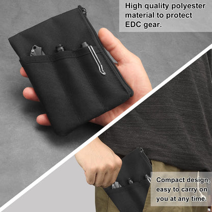 Kosibate EDC Pouch with Notebook Slot, EDC Organizer for Knife, Flashlight, Passport, Pen, Card - Men's Slim Pocket Organizer for Daily Carry, Fits 3.5 x 5.5 Inch Notebook (Black)