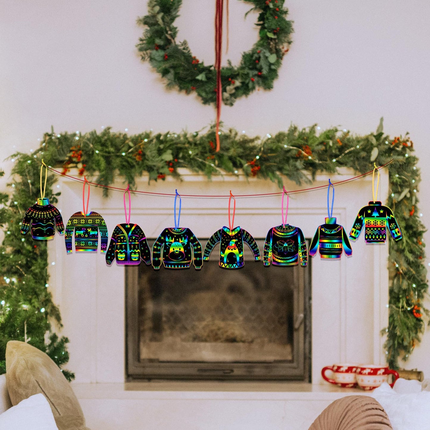 Hollowfly 80 Pcs Ugly Sweater Scratch Cards Christmas Party Favors Rainbow Christmas Tree Ornament Scratch Paper Xmas Crafts for Winter Xmas Home Classroom DIY Activities