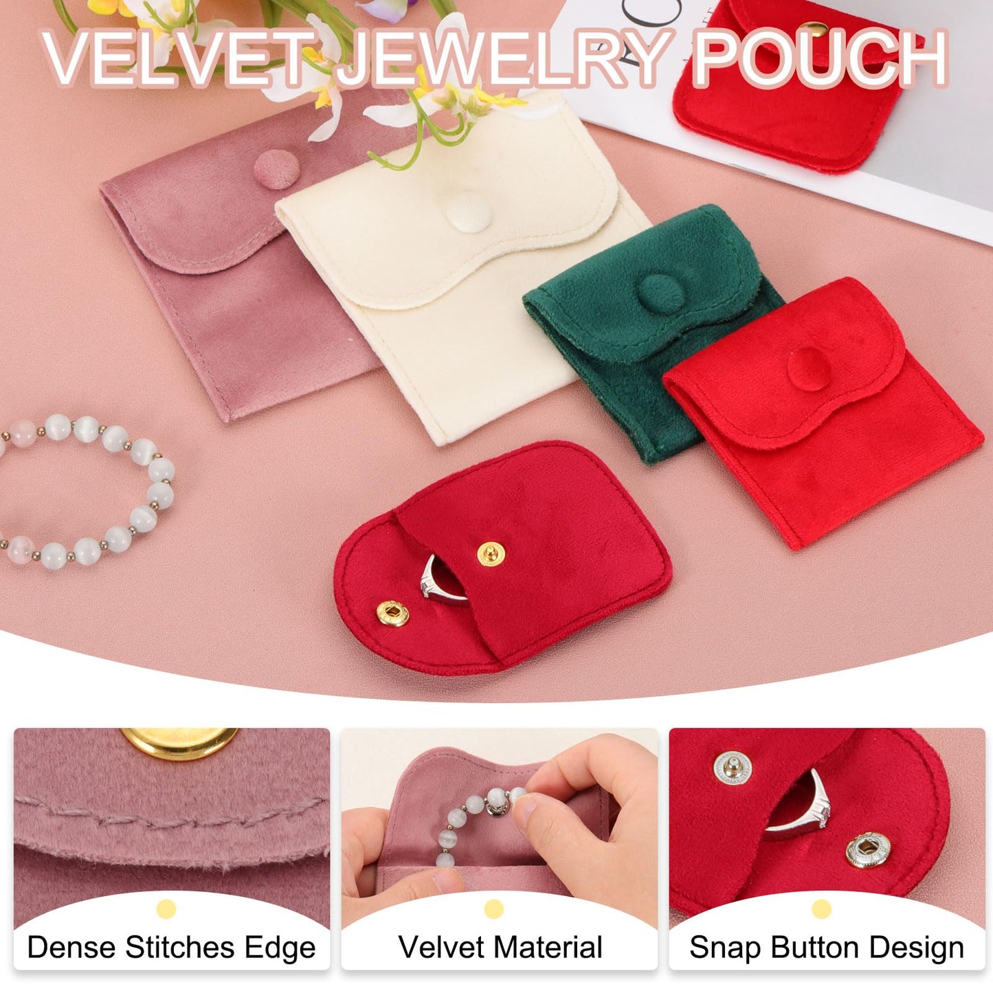 PATIKIL 3x3 Inch Velvet Jewelry Pouches, 6 Pcs Jewelry Packaging Gift Bags with Snap Button for Bracelet Necklace Rings Watch, Gray