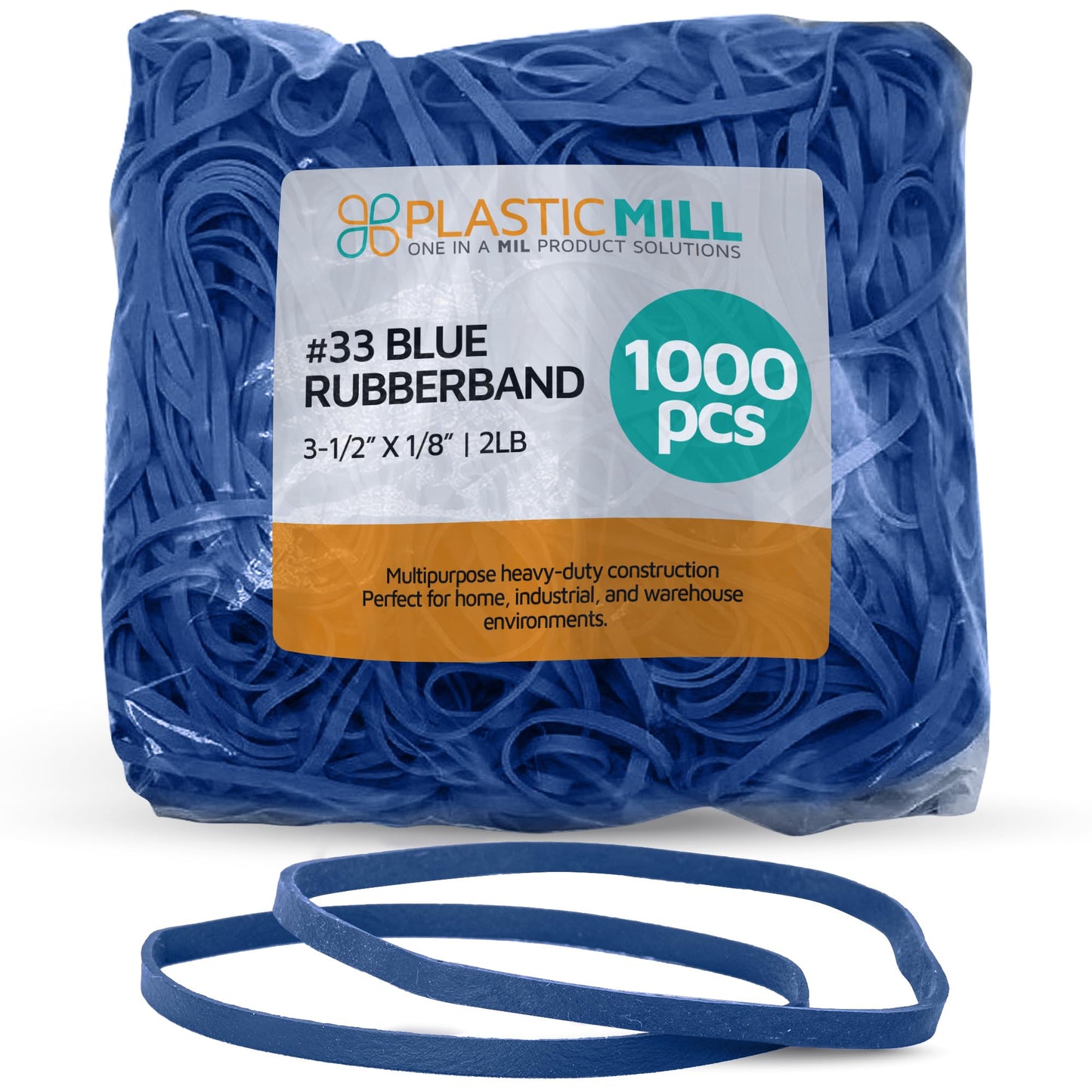 Plastic Mill Rubber Bands Thick Size #33 | Blue Rubberbands - 2LB/1000 Count/pack | 3 1/2 x 1/8" Multi-Purpose Band | Elastics large Long Rubber for Office Supply, File Folders, box, Books, gifts, Notebook|
