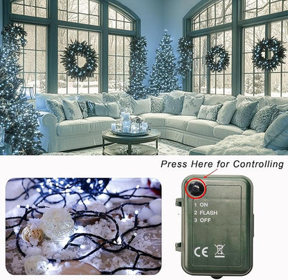 Cool White String Lights Battery Powered, 4 Pack Total 66.6 FT 200 LED Christmas String Lights Indoor Outdoor Decoration, Twinkle Fairy Light for Classroom Dorm Bedroom Xmas Tree Party Decor