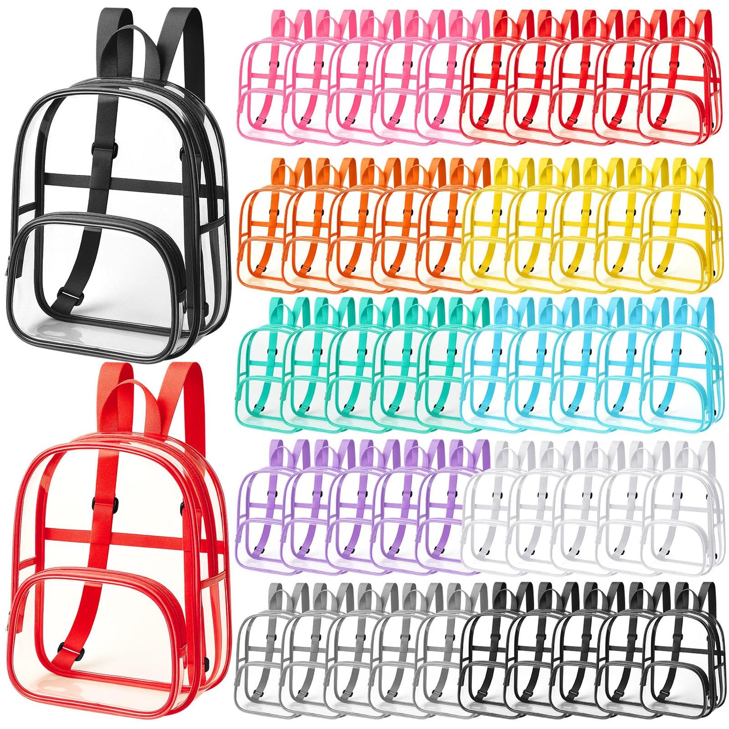 Aliceset Clear Backpack Bulk Waterproof Transparent Colorful Bookbag Donation Supply Kits for Women Men(12 Inch,50 Pcs)