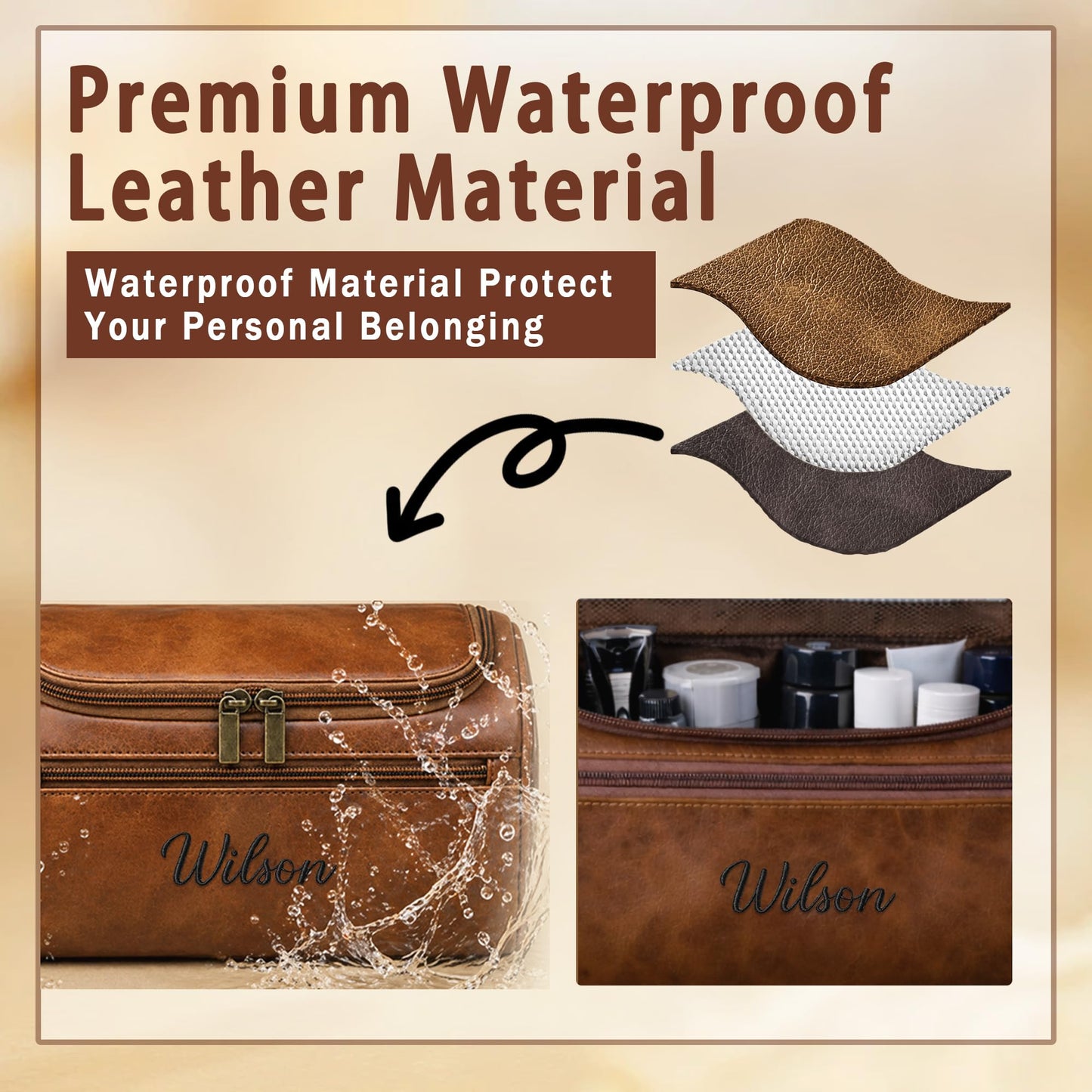 Personalized Toiletry Bag for Dad, Custom Embroidery with Name Letter PU Leather Waterproof Toiletry Organizer Dopp Kit Travel Essential for Dad Husband Groomsmen Father's Day Anniversary(Black)