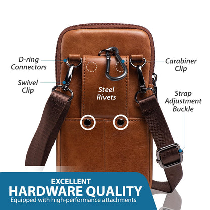 Hengwin Genuine Leather Phone Holster for Belt Men, Belt Clip Wallet Case Fit for iPhone 16/15/14/13/12 Pro Max, Samsung Galaxy S25 Ultra Belt Pouch, Travel Crossbody Cell Phone Purse Belt Bag (Brown)