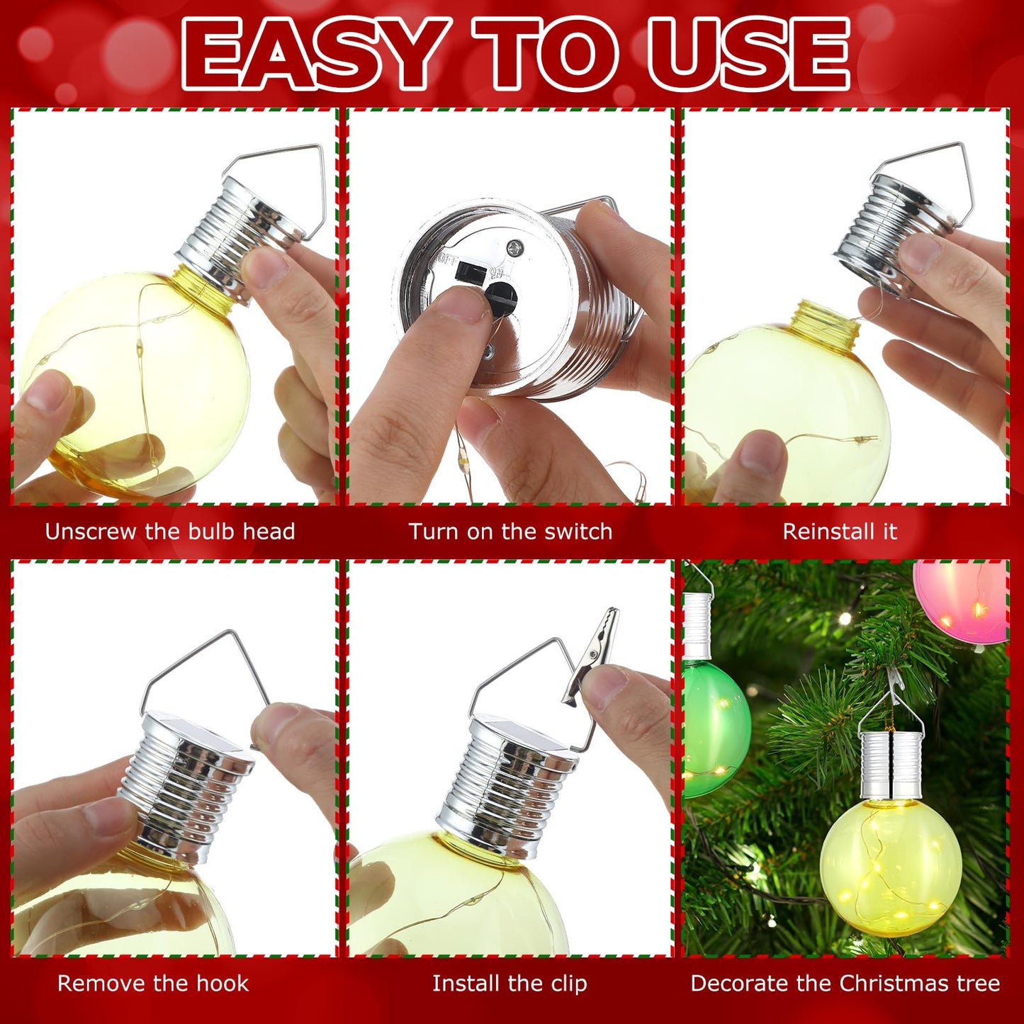 Aurelema 10 Pcs Christmas C9 Solar Light Bulbs Jumbo Hanging LED Light Bulb with Clip Waterproof Outdoor Garden Hanging Solar Lights for Christmas Tree Yard Fence Patio Party