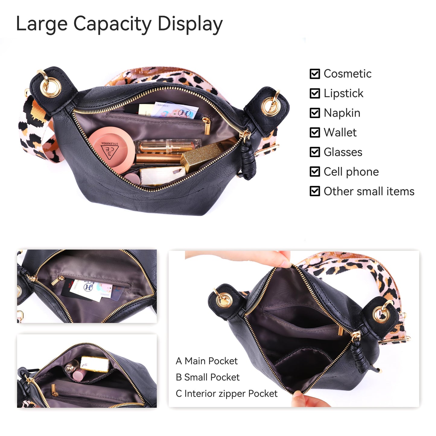Fanny Packs Waist Bag for Women-Fashion Crossbody Bags Chest Purses Belt Bag with 2 Adjustable Strap (Black)
