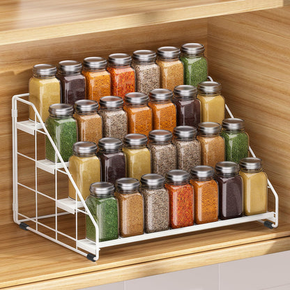Spice Rack Organizer for Cabinet, 4 Tiered Spice Rack Organizer, Tiered Adjustable Spice Shelf for Kitchen Countertop Pantry Organization (Bright Black)