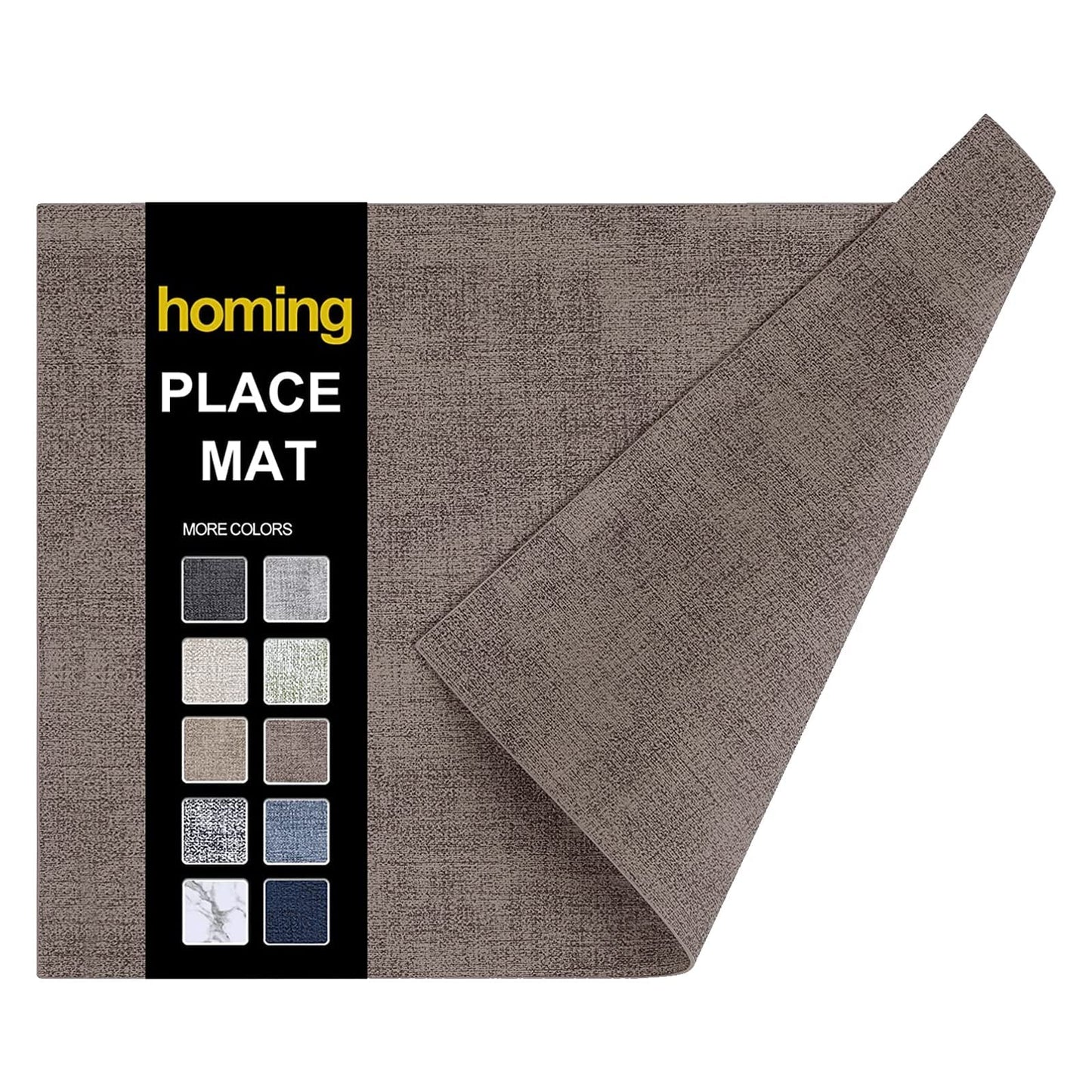 homing Faux Leather Heat Resistant Placemats 6 Packs, Waterproof Wipeable Dining PU Place Mats for Indoor & Outdoor, Easy to Clean, Brown