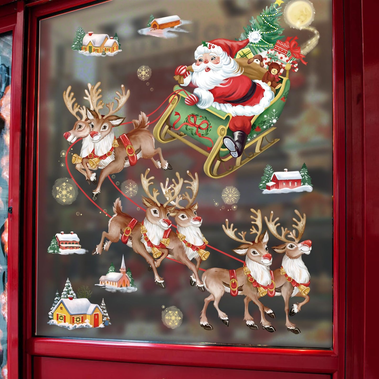 wondever Christmas Wall Stickers Santa Claus and Reindeer Christmas Window Wall Art Decals for Christmas Party Window Xmas Home Party