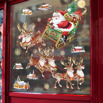wondever Christmas Wall Stickers Santa Claus and Reindeer Christmas Window Wall Art Decals for Christmas Party Window Xmas Home Party
