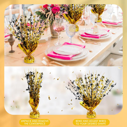 6 Pack Metallic Foil Spary Centerpieces for Tables, Black Gold Centerpieces for Tables Decorations, Star Brust Table Centerpieces for Birthday Graduation Wedding Baby Shower Party