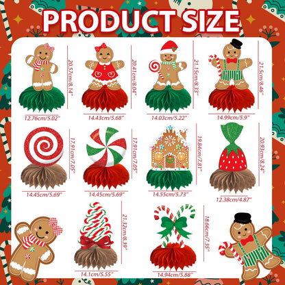 Gingerbread Christmas Party Table Decorations Centerpieces,10pcs Paper Gingerbread Man House Lollipops Candy Canes Honeycombs for Xmas Winter Holiday Birthday Party Decor Supplies