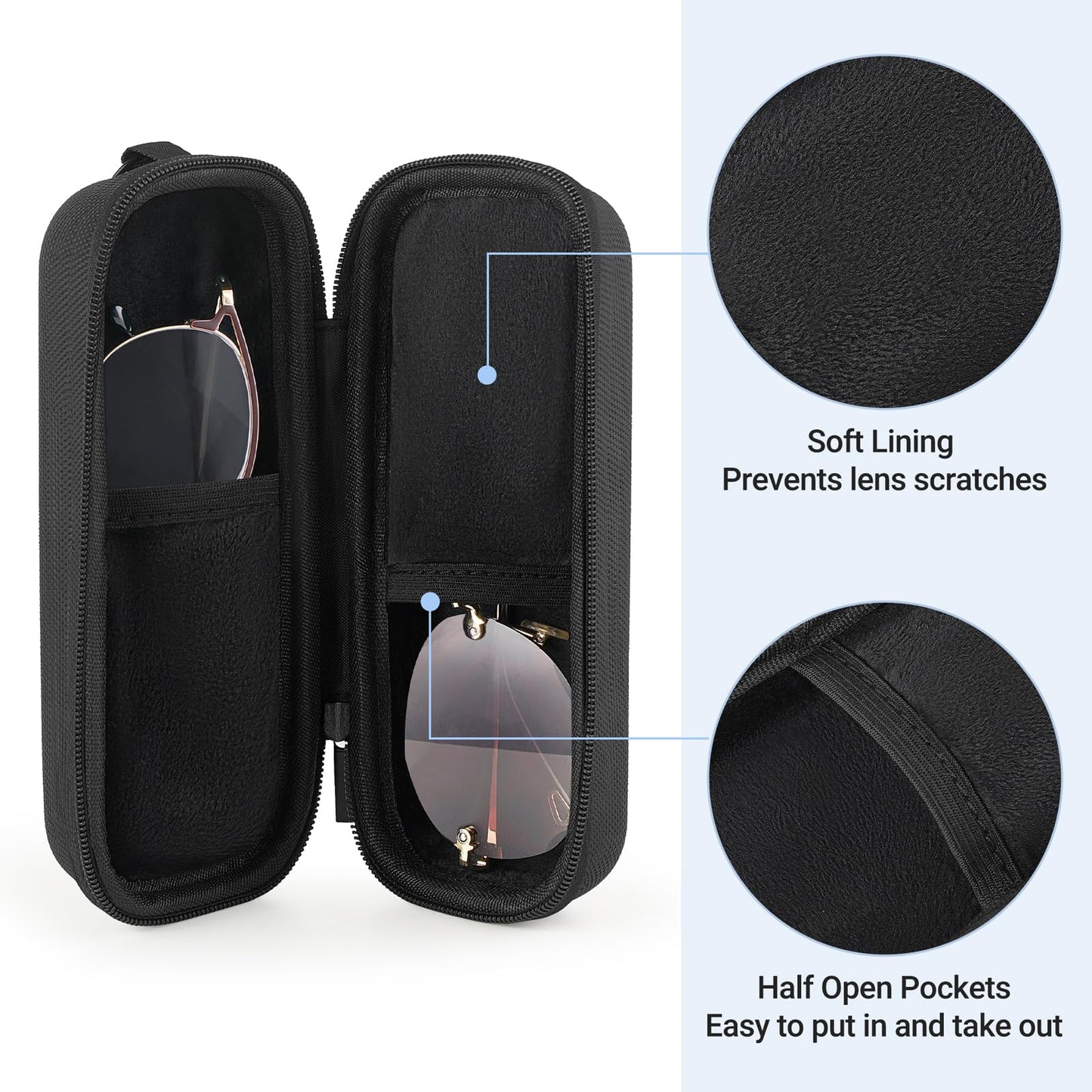 Mkono Double Eyeglasses Case, EVA Hard Shell Travel Sunglass Organizer with Zipper Closure Multiple Glasses Case for Travel (Black)