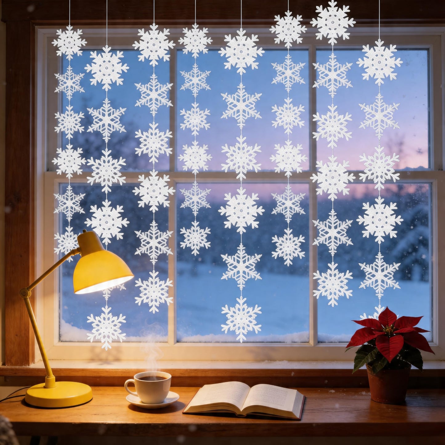 jollylife 12PCS Snowflake Garland Winter Party Wonderland Birthday Decorations - Christmas Snow Flake Streamers Strings Hanging Decor