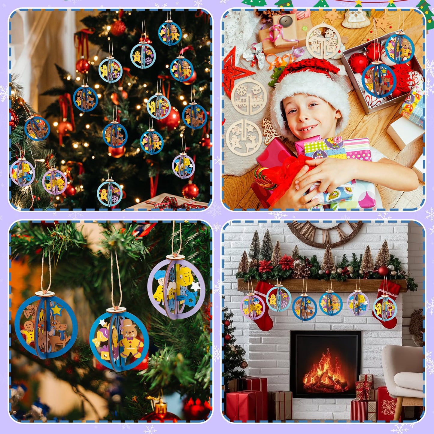Chunful 72 Pcs DIY Wooden Crafts to Paint Winter Gingerbread Ornaments 3D Unfinished Wood Hanging Cutouts Blank Hollow Wood Gingerbread Slice for Craft Projects, Party, Holiday Cookie Decorations