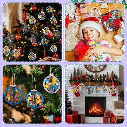 Chunful 72 Pcs DIY Wooden Crafts to Paint Winter Gingerbread Ornaments 3D Unfinished Wood Hanging Cutouts Blank Hollow Wood Gingerbread Slice for Craft Projects, Party, Holiday Cookie Decorations