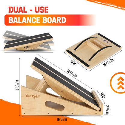 Yes4All 2-in-1 Professional Wooden Balance Boards & Slant Board, 400 lb Adjustable Incline Slant Board for Squats, Balance Boards for Adults