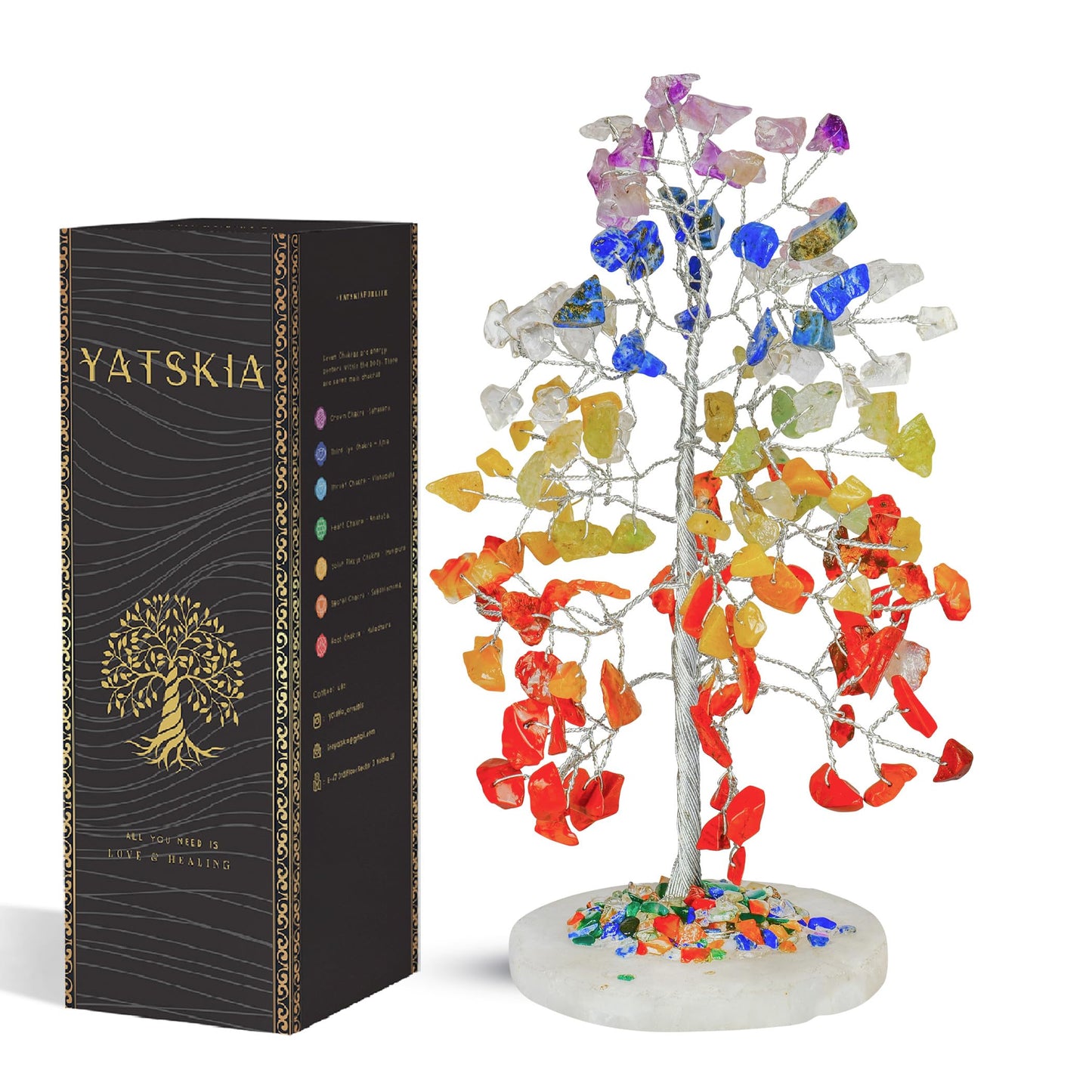 YATSKIA 7 Chakra Tree of Life Crystal Tree | Birthday Gifts for Women | Healing Crystals Gemstone Tree | Crystal Gifts for Mom | Home Office Decor | Handcrafted Unique Gifts