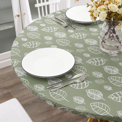WALRUS Round Vinyl Fitted Tablecloth with Flannel Backing Elastic Edge Design Table Cover Waterproof Oil-Proof PVC Table Cloth Stain-Resistant Wipeable for Round Table, Round Tablecloth