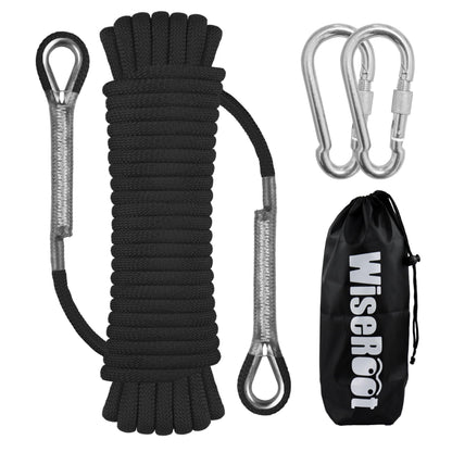 WISEROOT 8mm Static Climbing Rope: Heavy Duty Outdoor Rock Climbing Rope for Arborist Tree Work, Rescue, Camping & Hiking, (10m/32ft, 20m/64ft, 30m/96ft) Orange/Black (Black, 32 Feet)