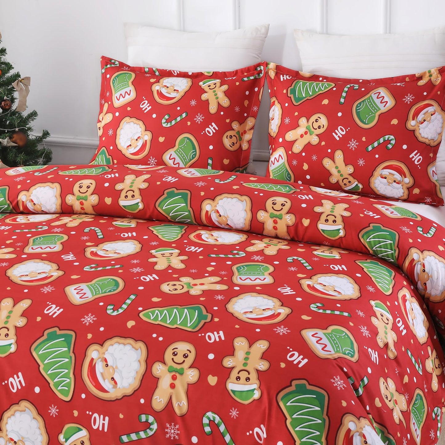 Vaulia Christmas Duvet Cover Twin, Holiday Soft Lightweight Microfiber Bedding Collection with Gingerbread Pattern, Includes 1 Duvet Cover and 1 Pillow Shams, Red Color