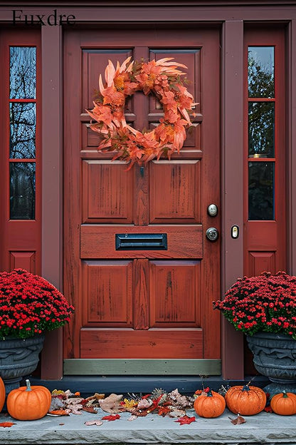 Fall Wreath for Front Door-20 Autumn Front Door Wreath-Fall Decorations with Berry Maple Leaves for Porch Window Farmhouse Halloween Thanksgiving Harvest Festival Home Decor