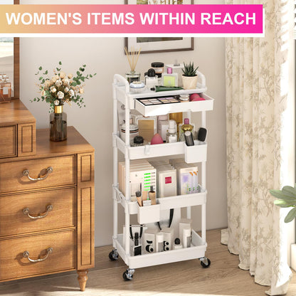 Goovilla 3 Tier Rolling Utility Cart Organizer with Removable Drawer, Stable and Sturdy Black Rolling Storage Carts with 2 Lockable Wheels for Bathroom, Kitchen, Snack, Craft, Makeup, Baby Essentials